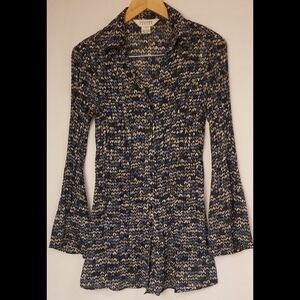 Allison Taylor Blue and Cream Button Down Shirt/Tunic